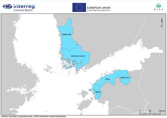 SustainBaltic-hankkeen kohdealuekartta